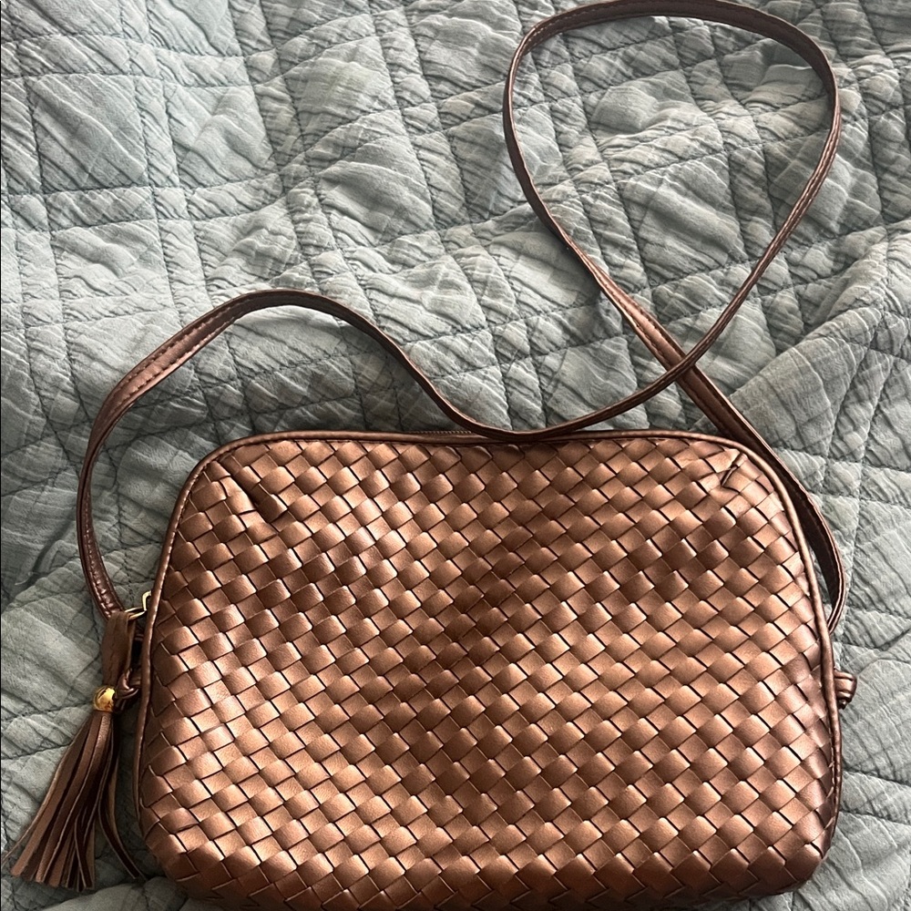 Bottega inspired Woven Metallic Copper Crossbody Bag